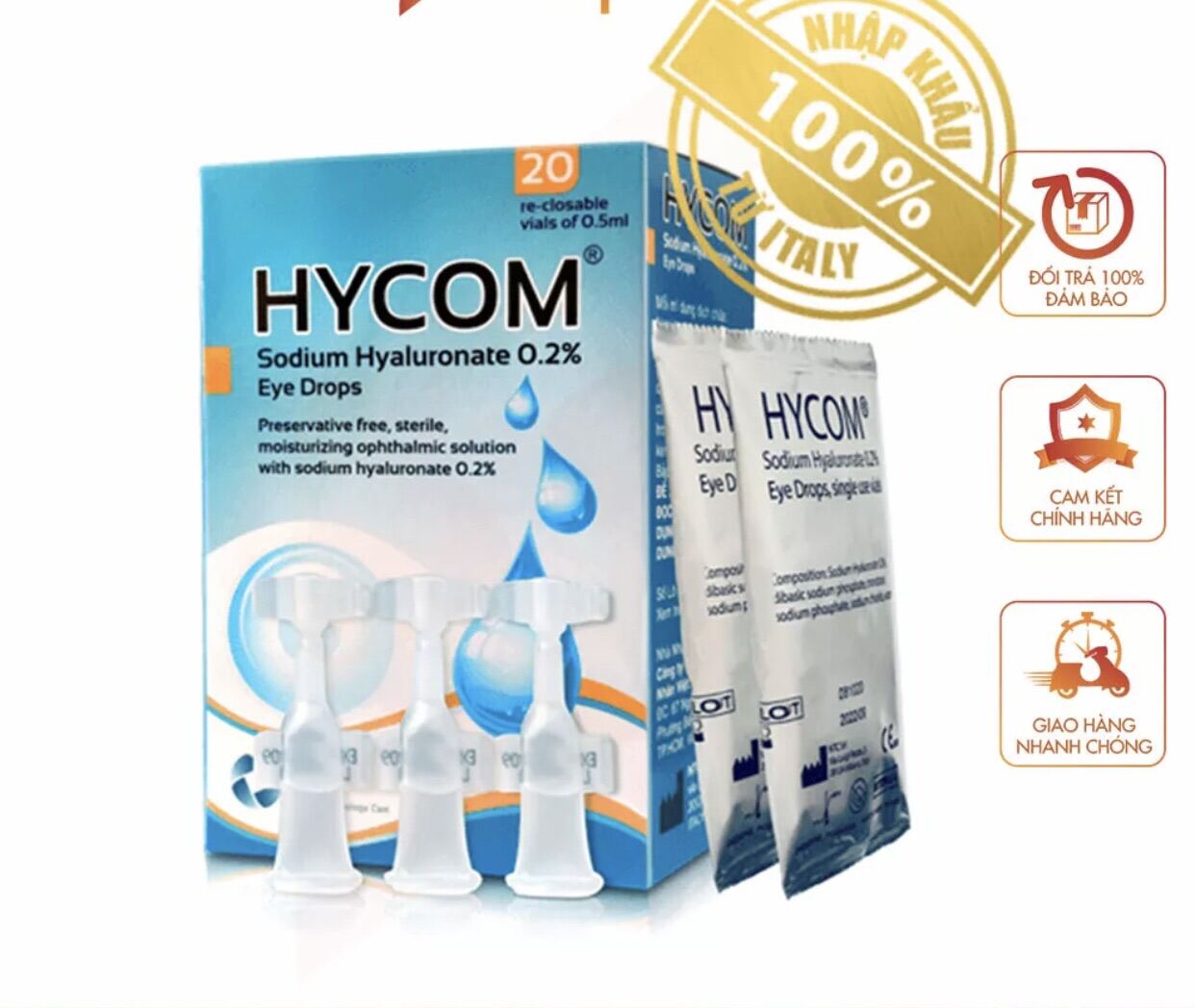 Dung dịch nước mắt nhân tạo đơn liều nhỏ mắt HYCOM 0,2%