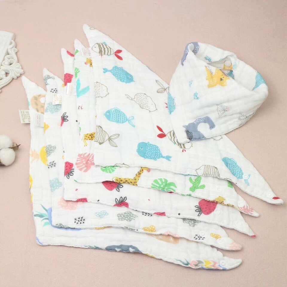 Set 2 yếm xô organic 6 lớp có cúc bấm cho bé