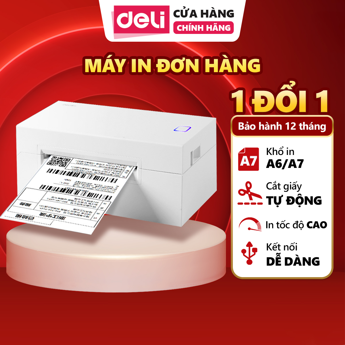 Máy In Nhiệt Deli Chính Hãng Cao Cấp, Máy In Khổ A6 A7 Qua Điện Thoại Máy Tính, In Đơn Hàng Thương Mại Điện Tử, Tem Phiếu, Mã Vạch, Minicode Bảo Hành 12 Tháng, Máy In Nhiệt Tự Dính