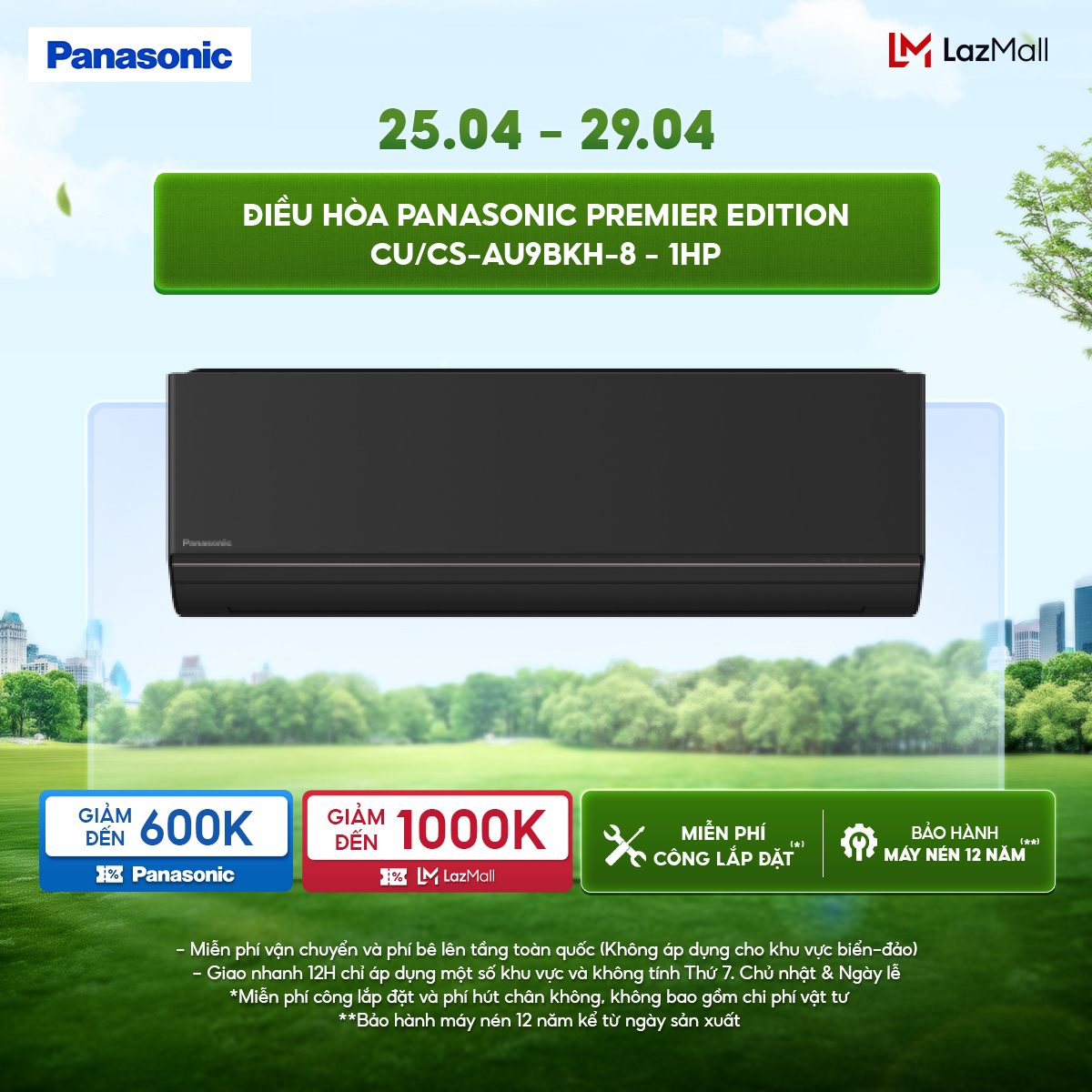 [ Sẵn hàng miền Bắc] Điều hòa Panasonic Premier Edition CU/CS-AU9BKH-8 - 1HP - Một chiều - Lọc sạch không khí nanoeX - Wifi