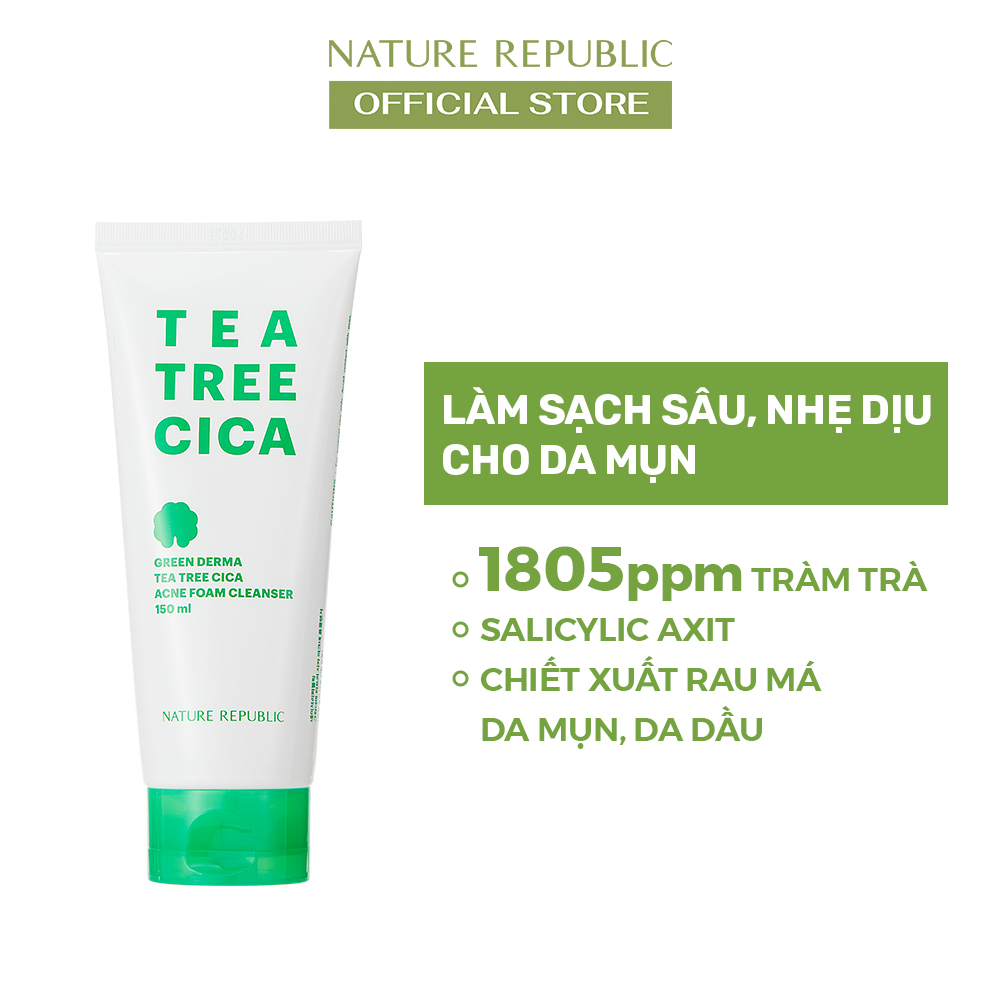 Nature Republic Sữa Rửa Mặt Green Derma Tea Tree Cica Foam Cleanser 150ml