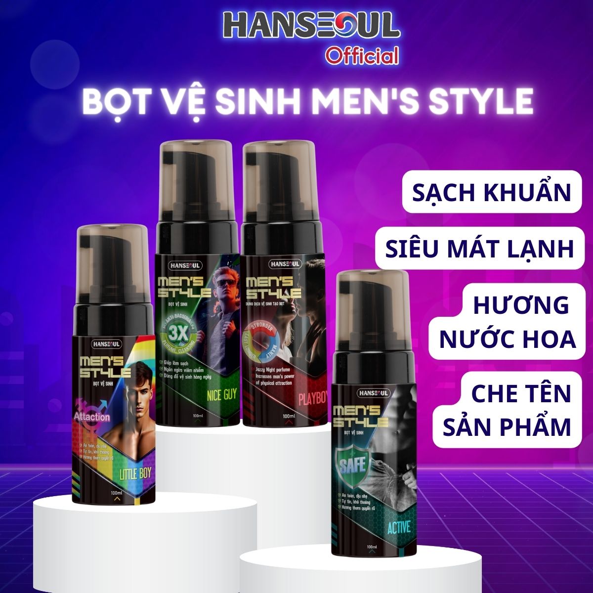 Combo dung dịch vệ sinh nam, bọt vệ sinh Men's Style sạch thơm hương nước hoa, tự tin suốt ngày dài, 100ml