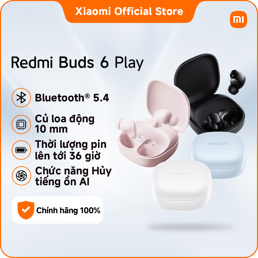 Tai nghe Bluetooth REDMI Buds 6 Play | Thời lượng pin lên tới 36 giờ | Củ loa động 10 mm mang đến âm thanh mạnh mẽ | Giảm tiếng ồn bằng AI cho cuộc gọi rõ ràng