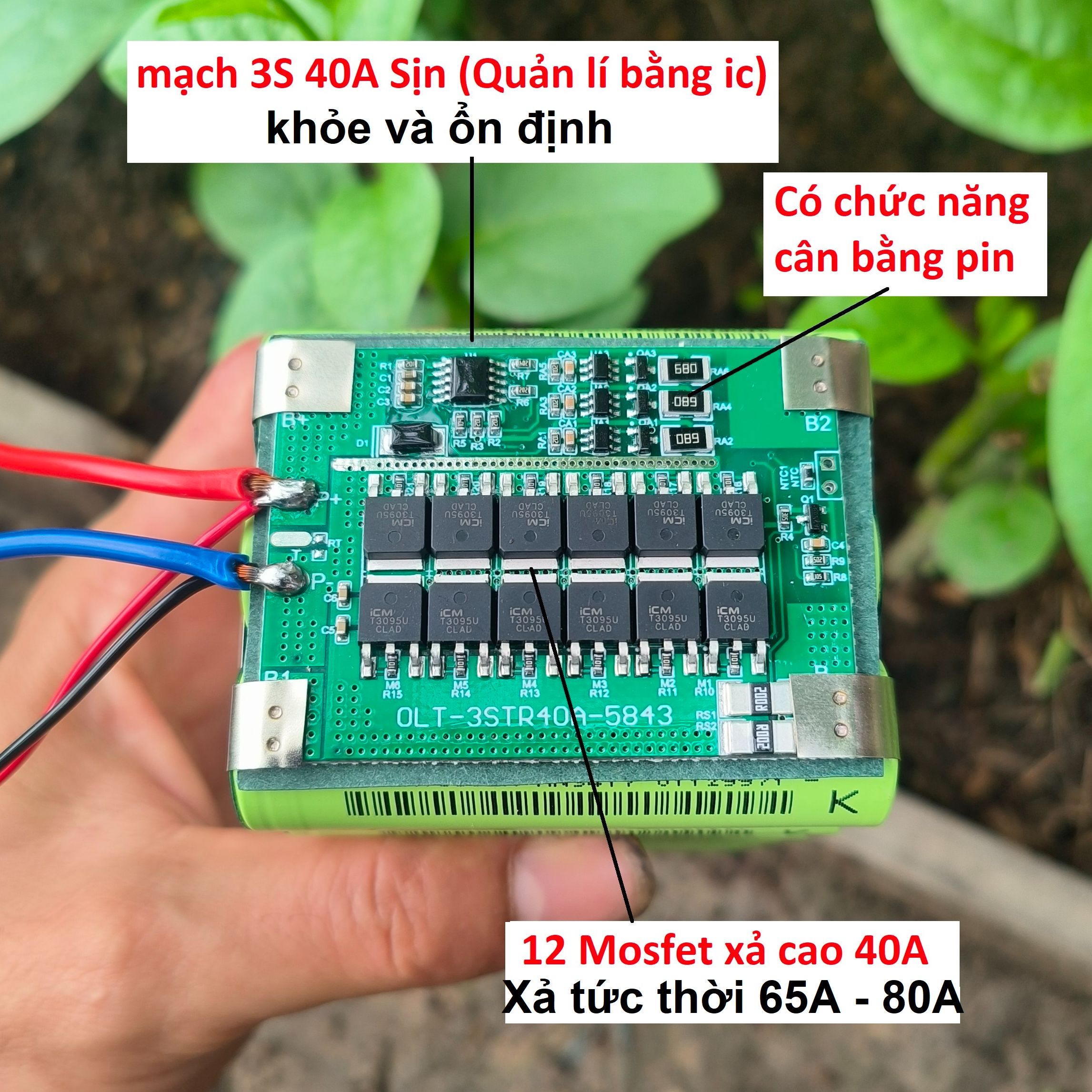 Mạch 3S 12,6V 40A / 65A Sịn Có cân bằng. Bảo vệ sạc xả bằng IC cho khối pin Lithium 12v 18650 / Lipo 3.7v - Limo