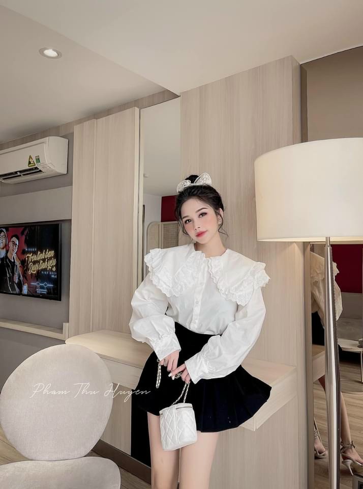 [HCM]Áo sơ mi tay dài form rộng viền bèo cổ 2 tầng tiểu thư nhẹ nhàng