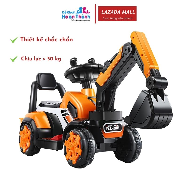 Đồ chơi máy xúc điện trẻ em cỡ lớn,xe cẩu điện,có thể điều chỉnh cần múc tặng kèm xẻng,mũ,giỏ đựng
