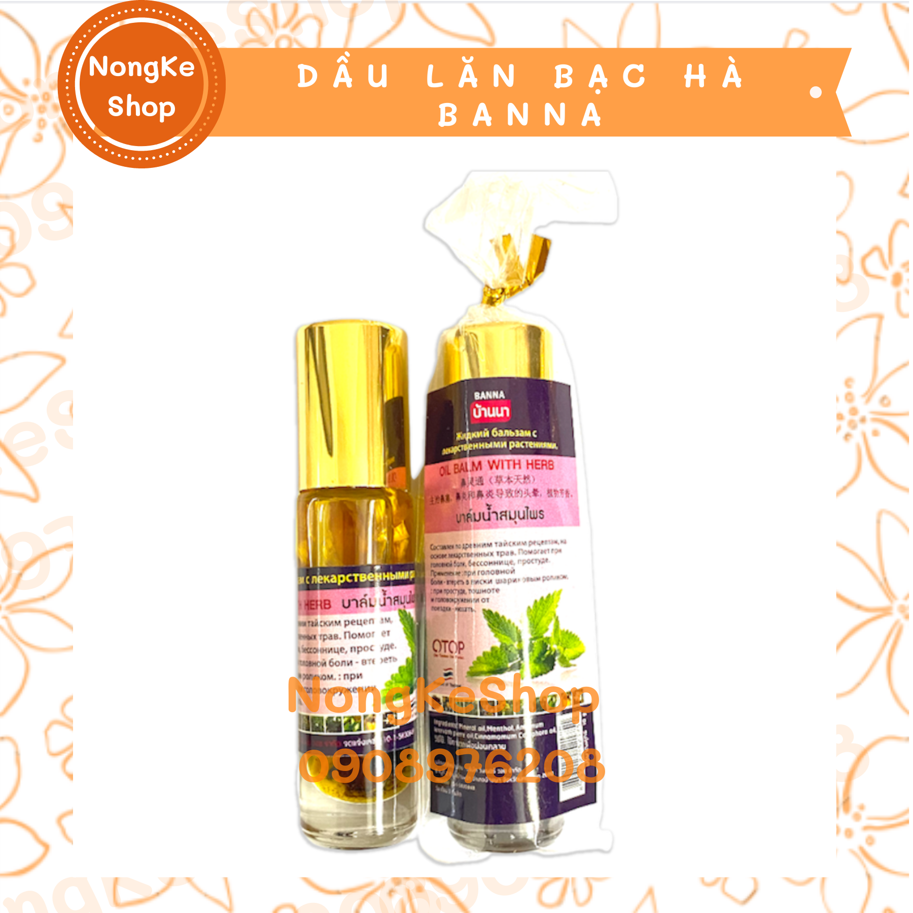 Lố 12 chai dầu lăn bạc hà 8ml thái lan