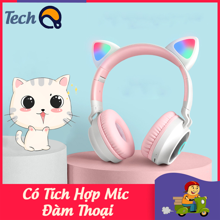 Tai nghe chụp tai mèo siêu dễ thương, tai nghe buetooth có mic đàm thoại, tai nghe Pc tặng kèm dây line kết nối, gập gọn dễ dàng- Bảo hành 12 tháng