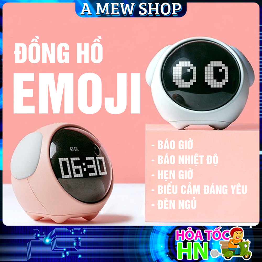 Đồng hồ báo thức, đồng hồ để bàn emoji kiêm đèn ngủ cảm biến âm thanh alarm clock hiển thị cảm xúc emoji - amew