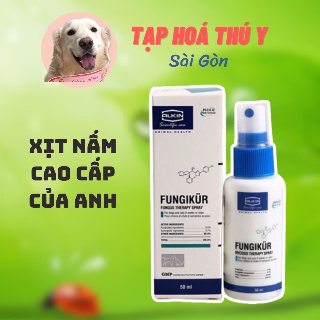 ALKIN FUNGIKUR trị nấm da viêm da cho chó mèo dạng xịt loại thẩm thấu cao