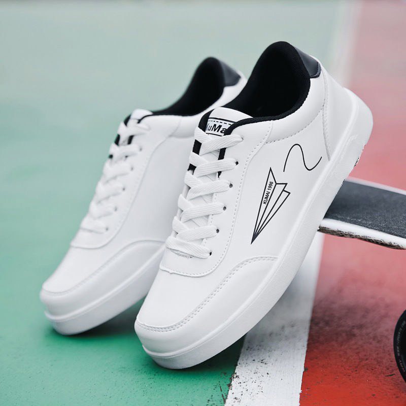 White Men's Sneakers with Funny Paper Airplane Print