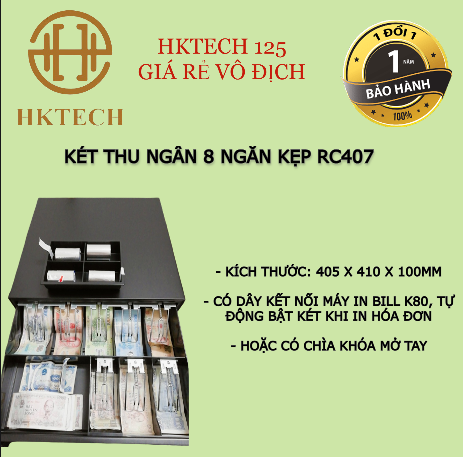 Ngăn kéo đựng tiền, Két thu ngân cỡ lớn 8 ngăn kẹp, ngăn kéo thu ngân Roco RC407