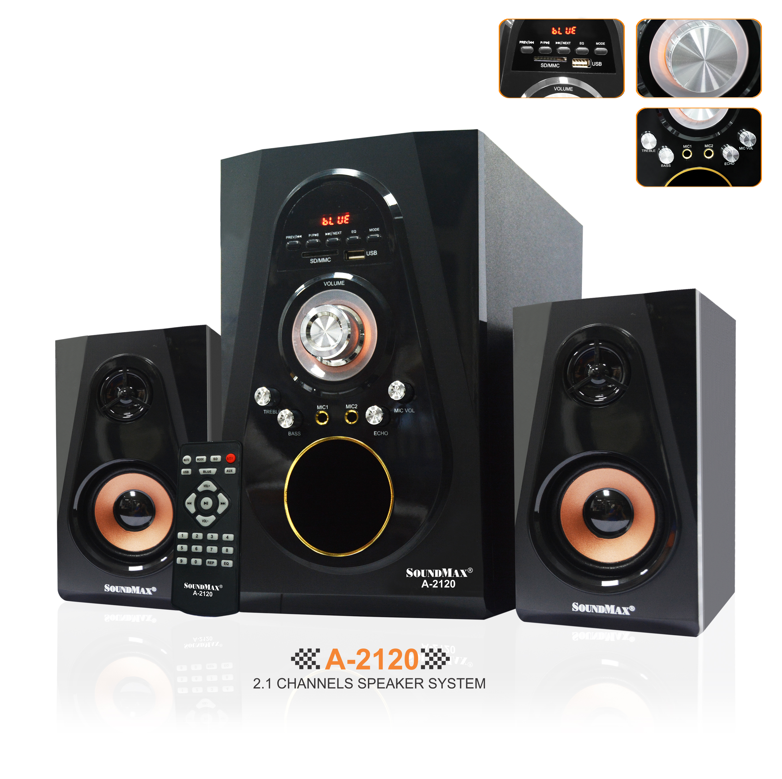Loa vi tính soundmax a-2120/2.1 tích hợp bluetooth 4.0 - hàng chính hãng