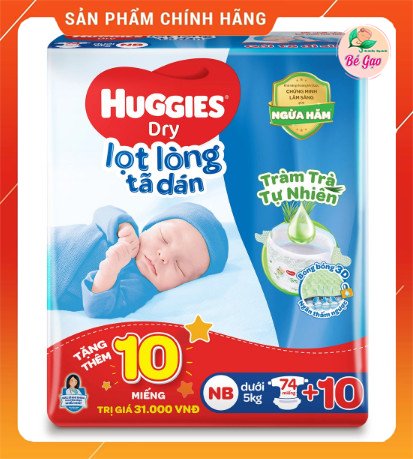 Bỉm - tã dán sơ sinh huggies size nb 74 + 10 miếng- tràm trà tự nhiên chống hăm·cho bé