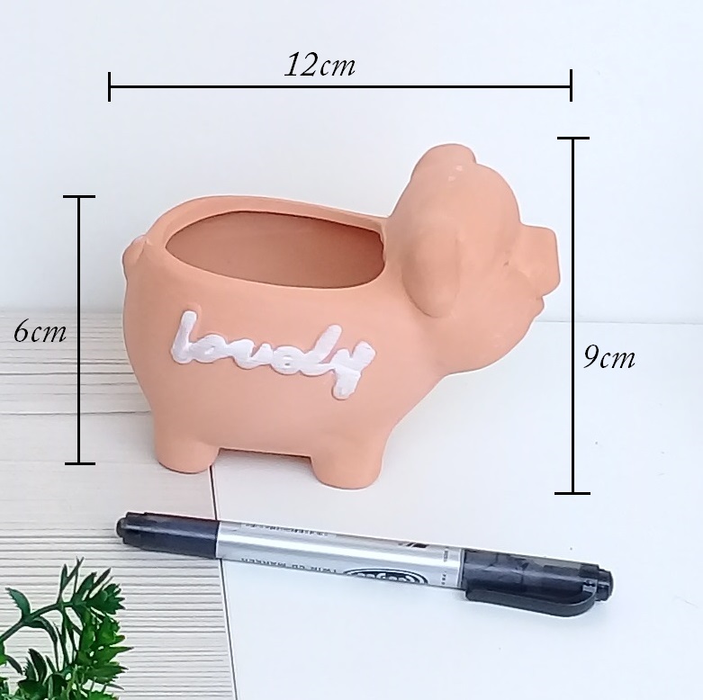 Chậu trồng cây hình bé heo dễ thương - bằng đất nung - NHỎ XINH - dài 12cm - trồng sen đá lá kiểng nhỏ