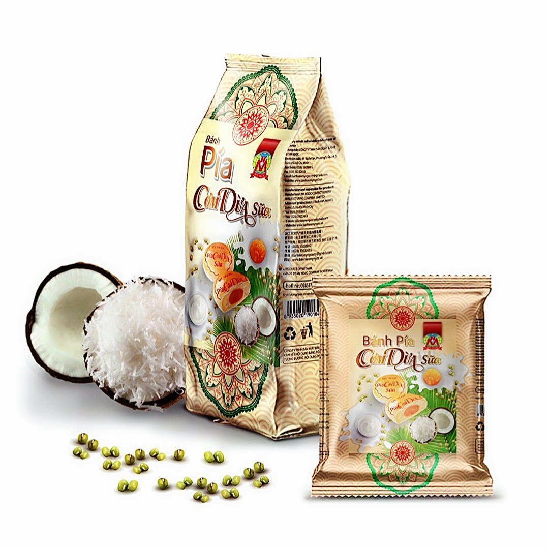 380g 4 Bánh pía CƠM DỪA SỮA tươi, KHÔNG CÓ sầu riêng tươi, mát mát ĐẬU XANH – béo béo DỪA NON – thơm thơm SỮA TƯƠI