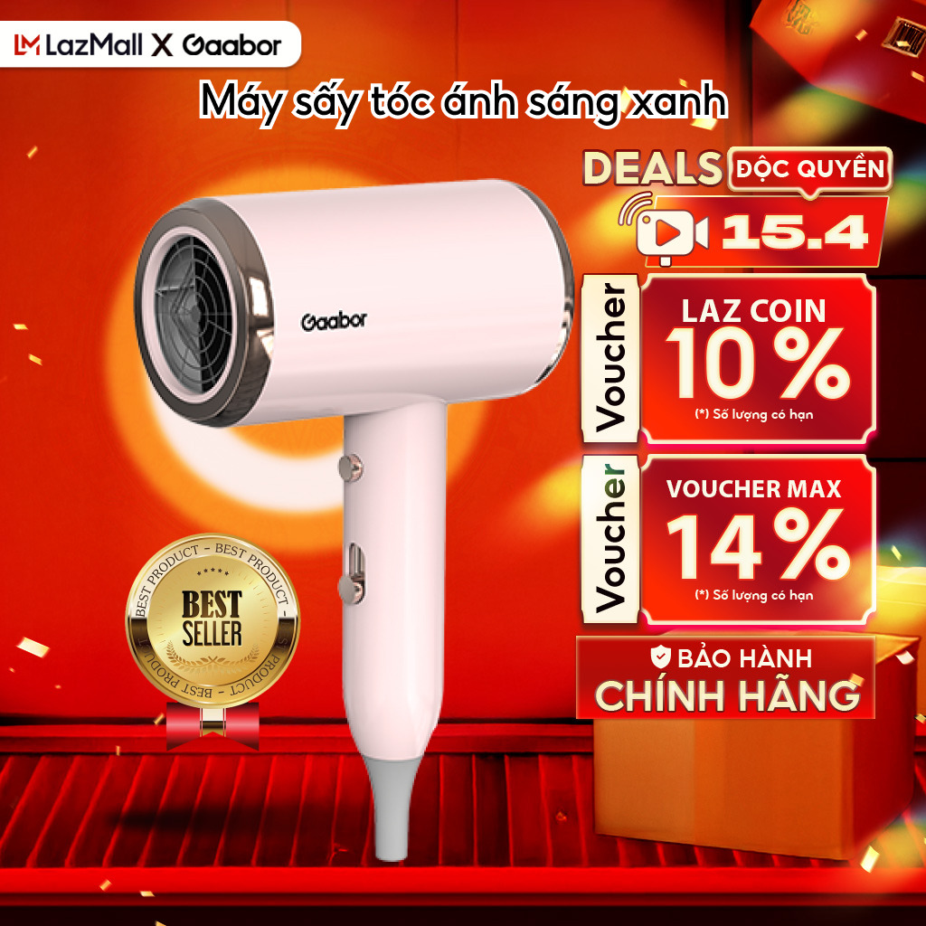[HỎA TỐC HCM] Máy sấy tóc Gaabor N1000D công suất 1000W sấy nhanh 2 chiều nóng lạnh 3 chế độ gió ánh sáng xanh bảo vệ tóc - Bảo hành 12 tháng 1 đổi 1