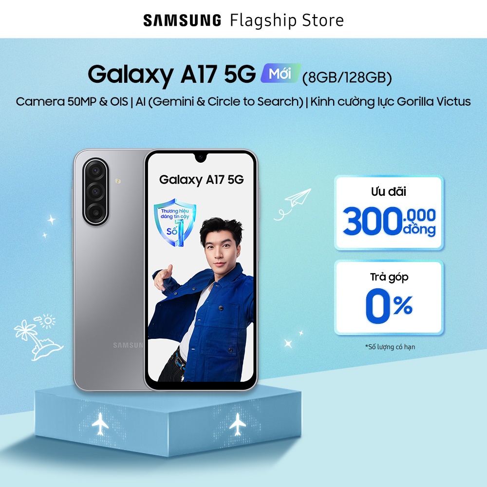 Điện Thoại Samsung Galaxy A17 5G (8/128GB), Kính Cường Lực Gorilla Victus, Camera 50MP  IOS, AI Gemini