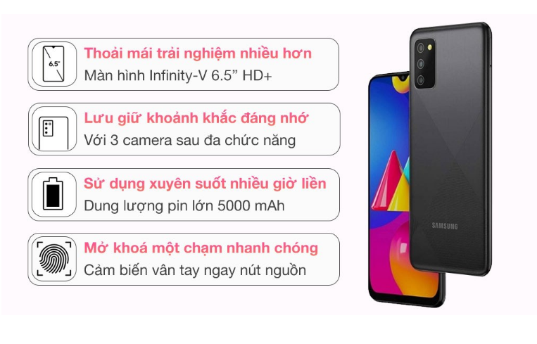 Điện thoại Samsung Galaxy A03s LTE Ram4G chính hãng bảo hành 12T toàn quốc ( Tặng kính cường lực và ốp lưng hoặc quà tương ứng )