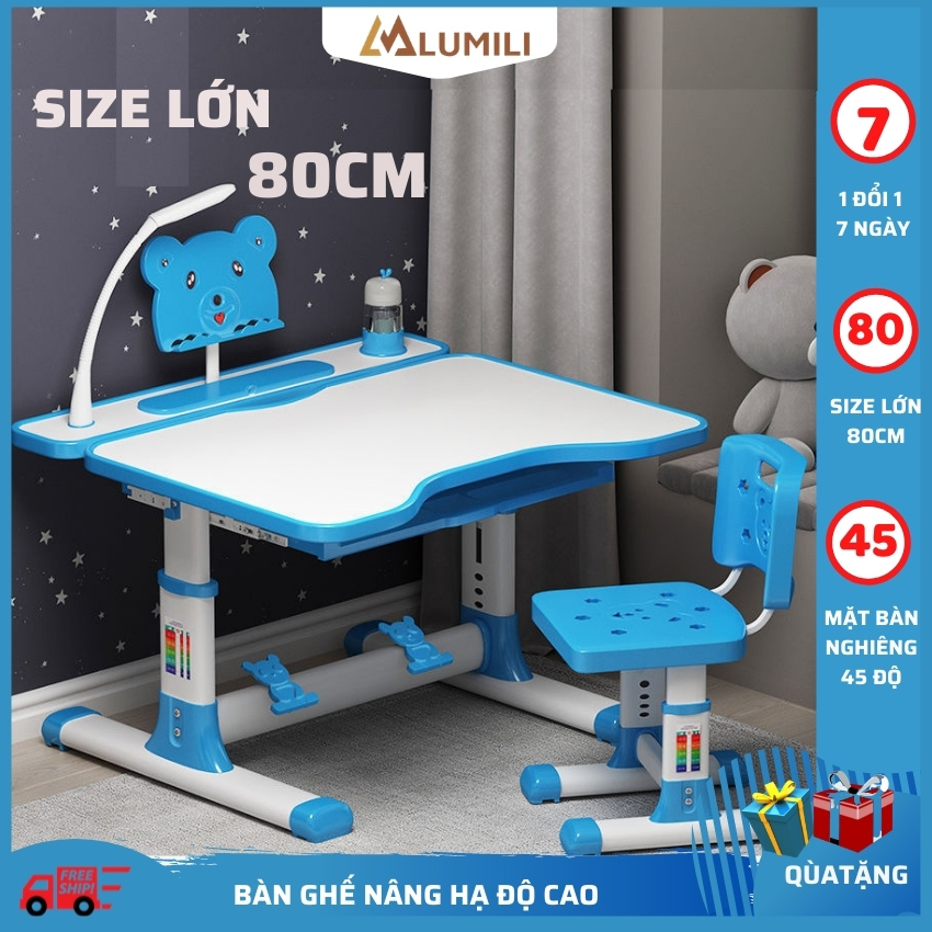[ size 80 tặng chống cằm] bàn học sinh thông minh lumili B8 chống gù chống cận nâng hạ độ cao nghiêng mặt bàn cho trẻ em, bộ bàn ghế học sinh chống gù bàn học giá rẻ cho bé phù hợp cho học sinh tiểu học