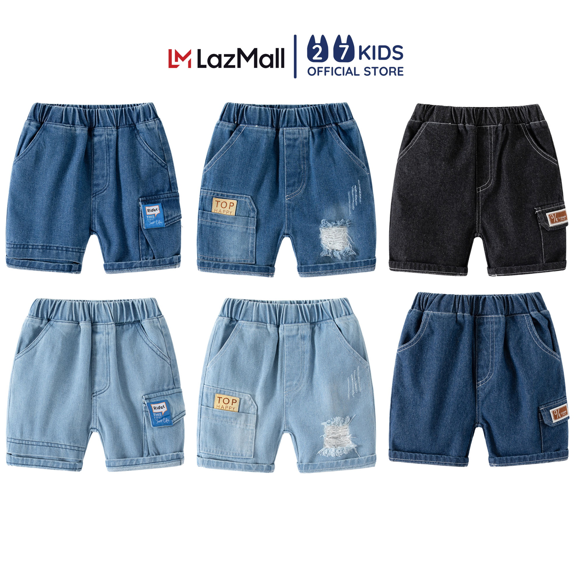 Quần short jean bé trai 27Kids WELLKIDS Quần đùi bò mềm lưng chun nam cho trẻ từ 2-8 tuổi BSJE1