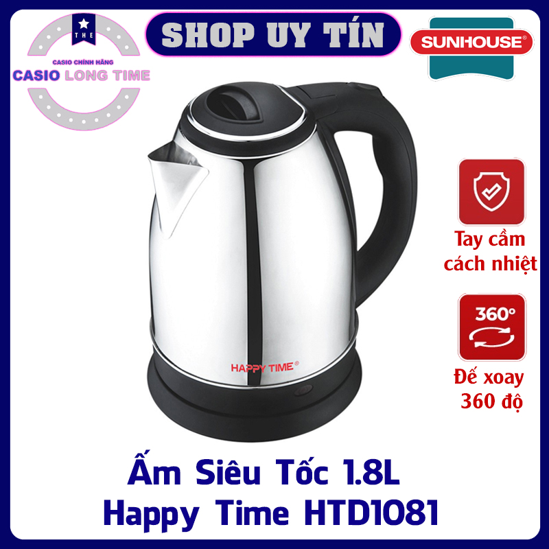 Ấm Siêu Tốc Inox 1,8L Happy Time HTD1081 - Ấm Sieu Tốc Sunhouse - Ấm Siêu Tốc Chính Hãng Giá Rẻ - Bì