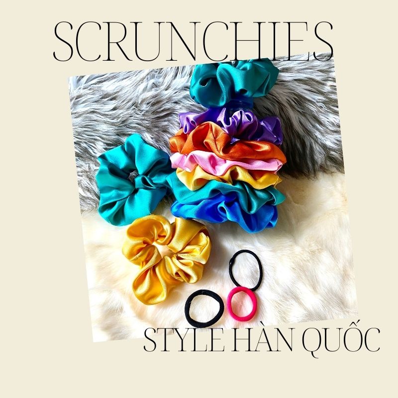 Dây thun cột tóc scrunchies Hàn Quốc vải satin màu trơn phi bóng mềm mại