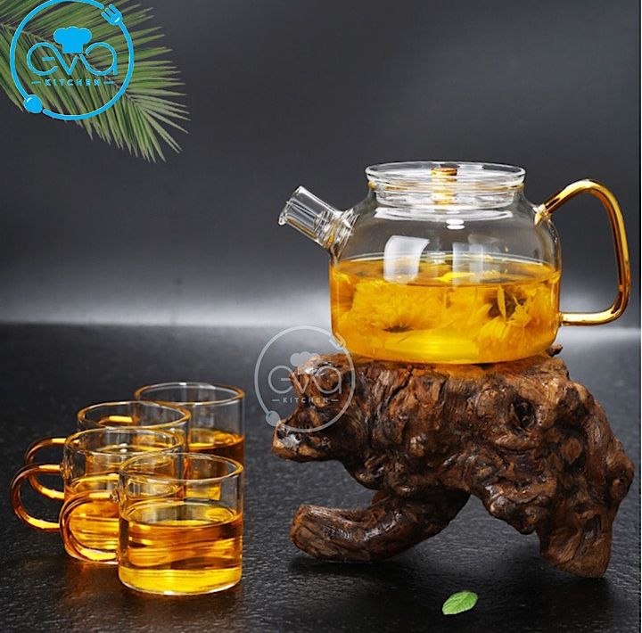 Bộ bình pha trà thuỷ tinh lưới lọc lò xo 300 ml và 4 tách pha trà 100 ml chịu nhiệt cao cấp