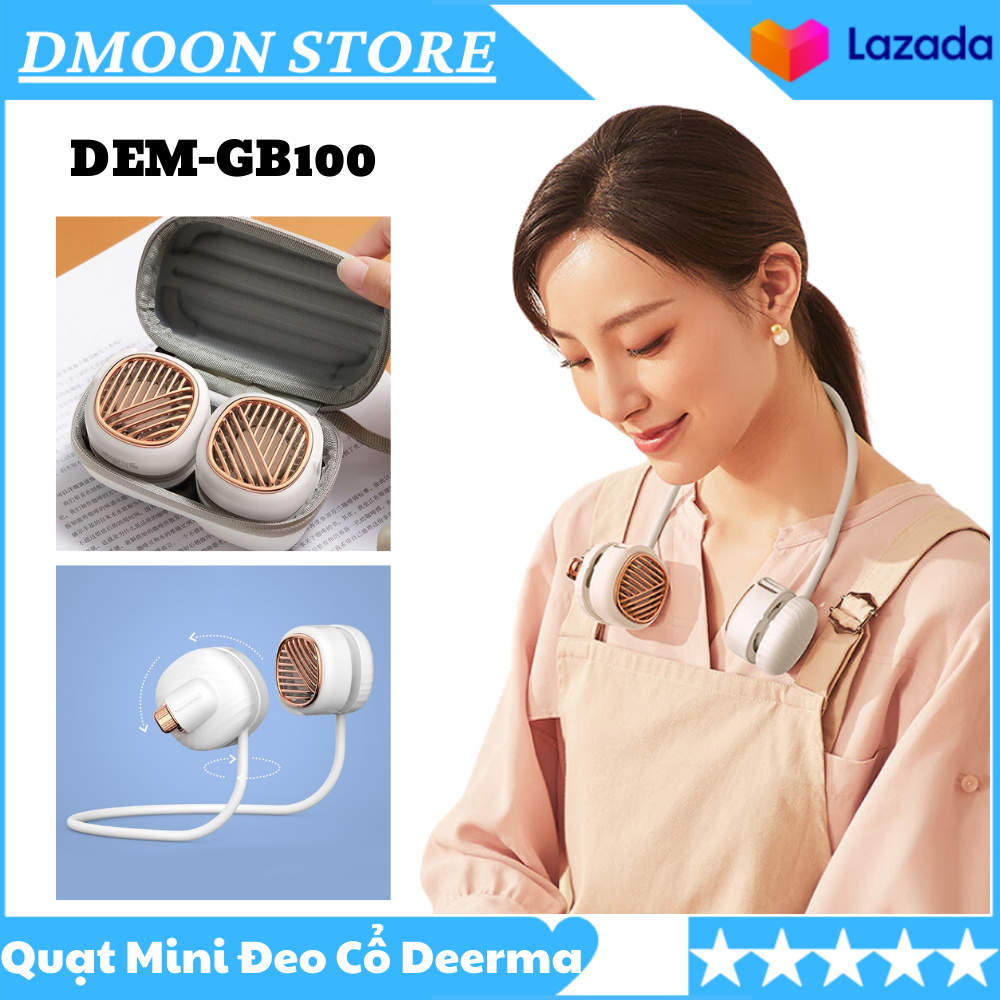Quạt đeo cổ mini/quạt cầm tay/quạt tích điện usb deerma dem-gb100 - pin 6 giờ, công suất 3w, 4 tốc độ, điều chỉnh 360 độ, tiện íchmùa hè