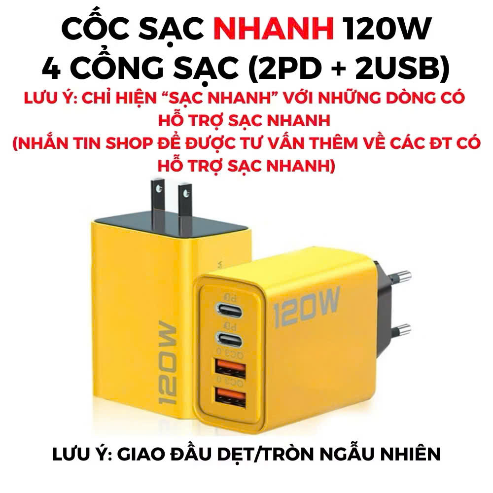   Siêu Sale   Giá hủy diệt Củ Sạc Siêu Nhanh 120W PD USB TypeC Bộ Sạc 4 Cổng Phù Hợp Cho Tất Cả Các Dòng Điện Thoại PKTC iPhone Samsung Oppo Vivo Xiaomi 