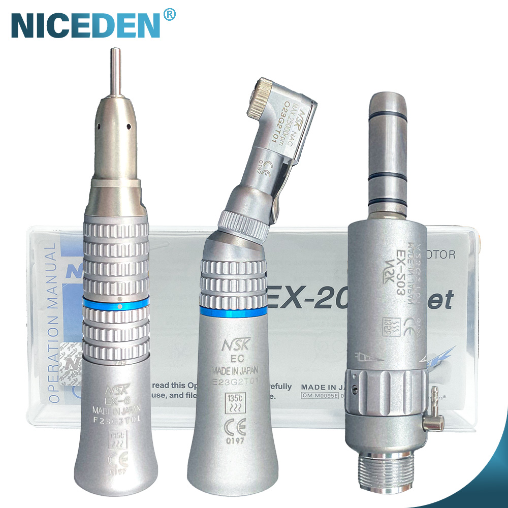 Nha khoa Tốc độ thấp tốc độ thấp Tay cầm hình nón mũi thẳng loại E Contra Angle Air Motor Kit Set Nút nhấn với vòi phun nước Bạc