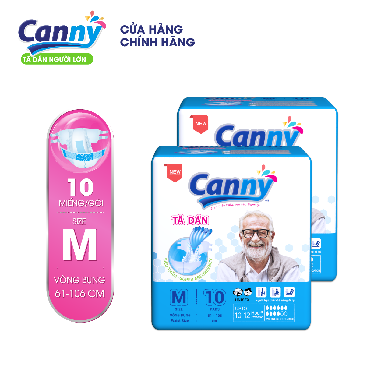 Bộ 2 gói Tã dán người lớn CANNY siêu mềm, siêu thấm size M,M L,XL20 miếng