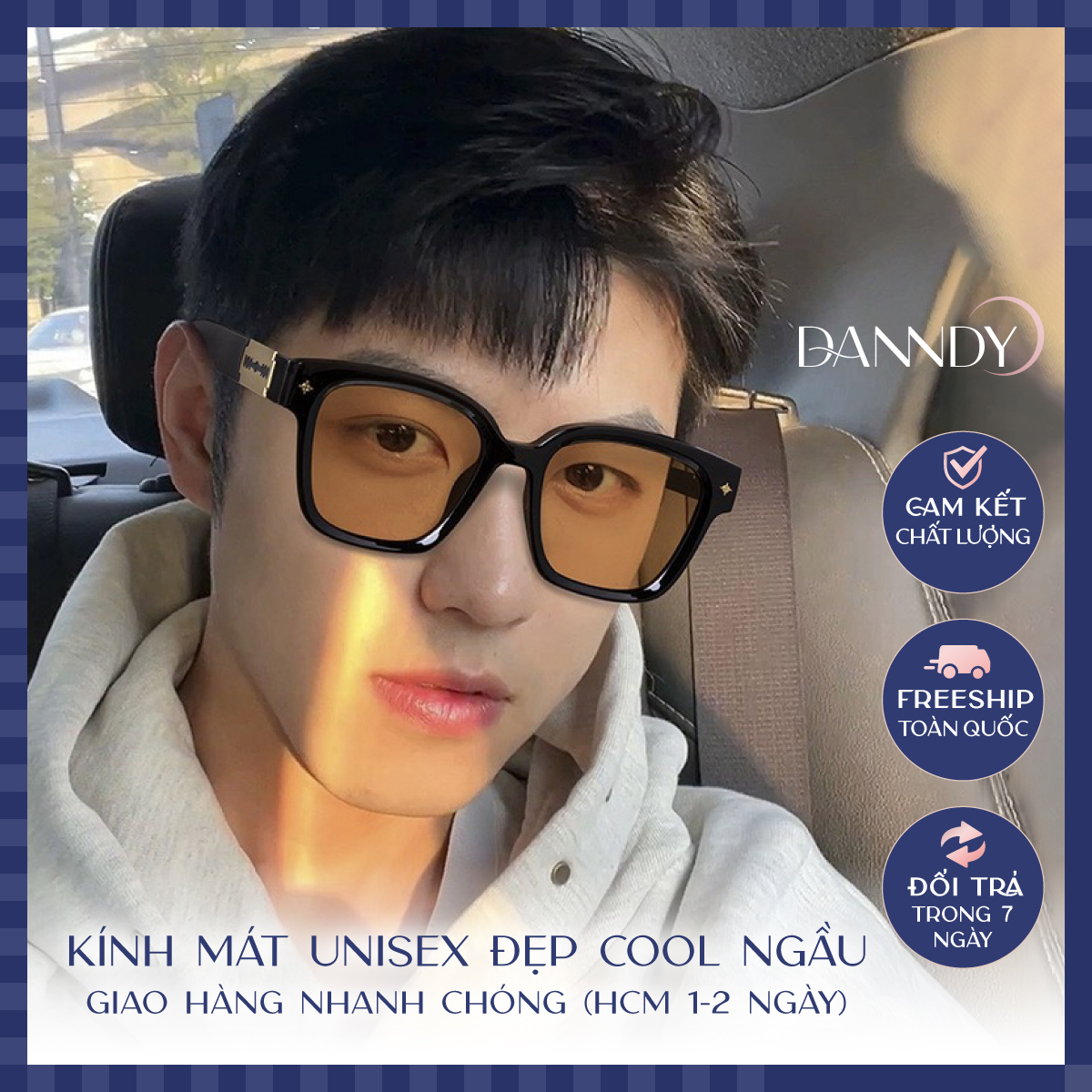 [25-29/5 Voucher 10%] Kính Nam Thời Trang Đẹp Cool Ngầu Mắt Kính Mát Nam Nữ Gọng Vuông Chống Tia UV Cao Cấp Kính Râm Nữ Sang Chảnh Kính Đi Biển Du Lịch Đen Cam | Dandy