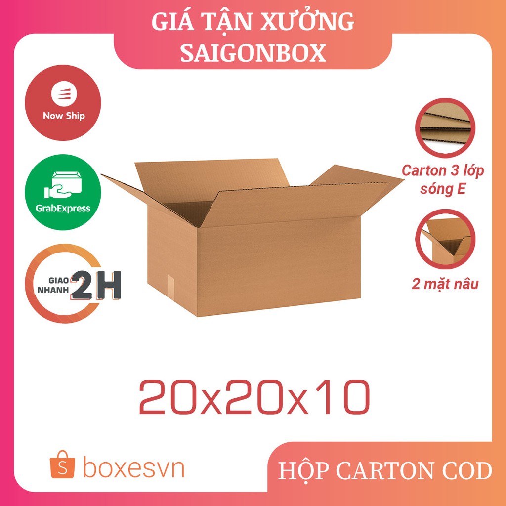 Combo 50 hộp giấy carton size 20x20x10 cm để đóng gói hàng hóa