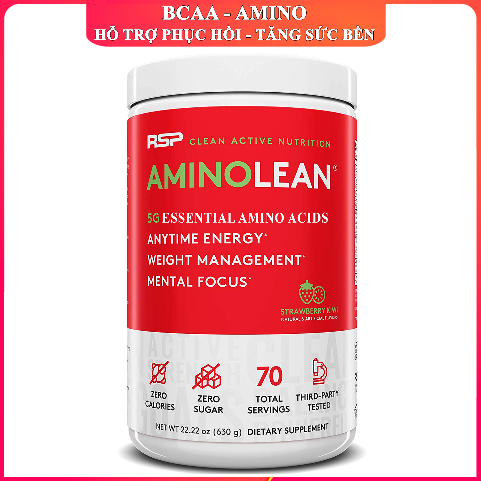 BCAA Amino lean của RSP hỗ trợ tăng sức bền, sức mạnh và phục hồi, phát triển cơ bắp trong tập luyện cho người tập gym
