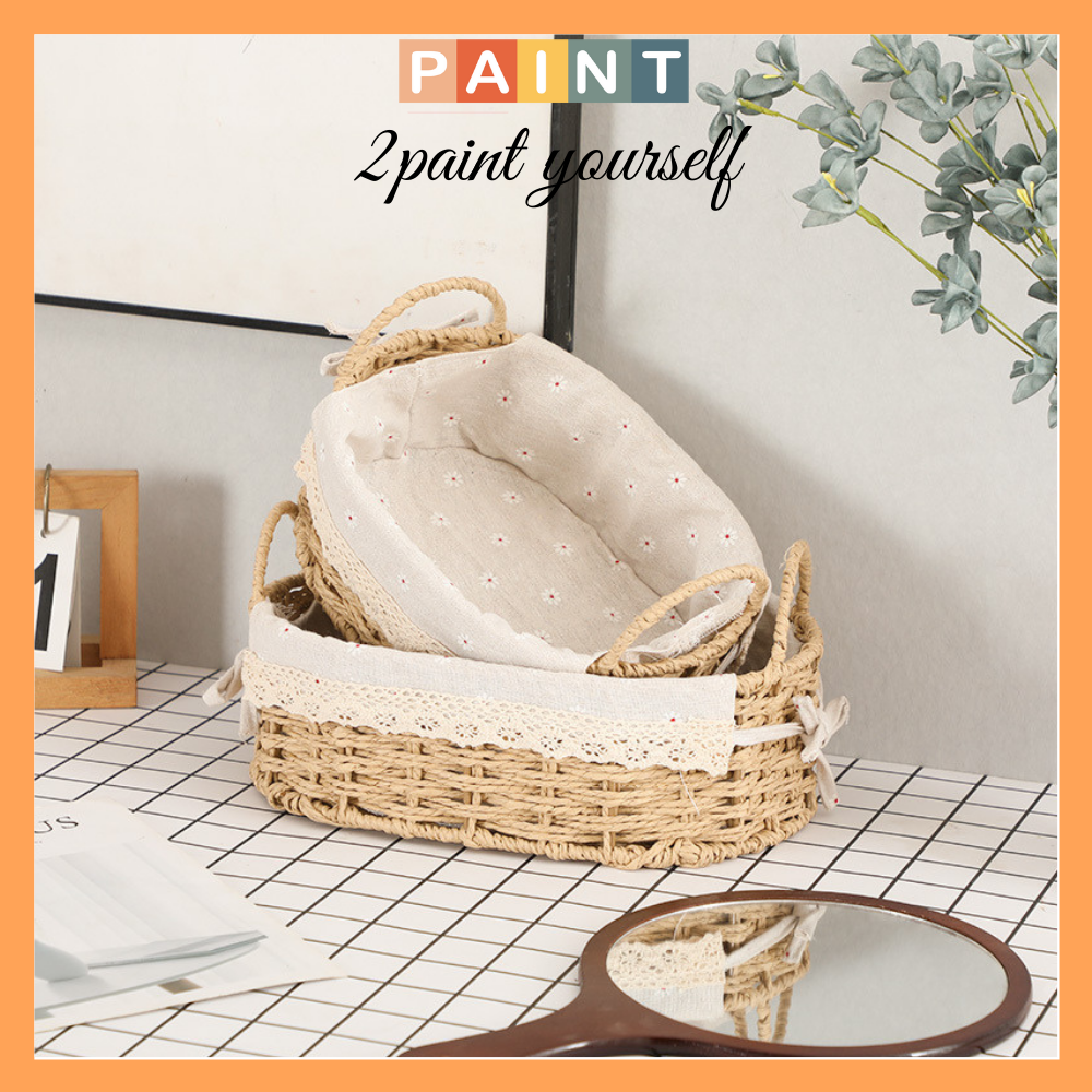 Giỏ mây đựng đồ kèm vải hoa nhí CÓ QUAI vintage decor , giỏ cói đi picnic chụp hình