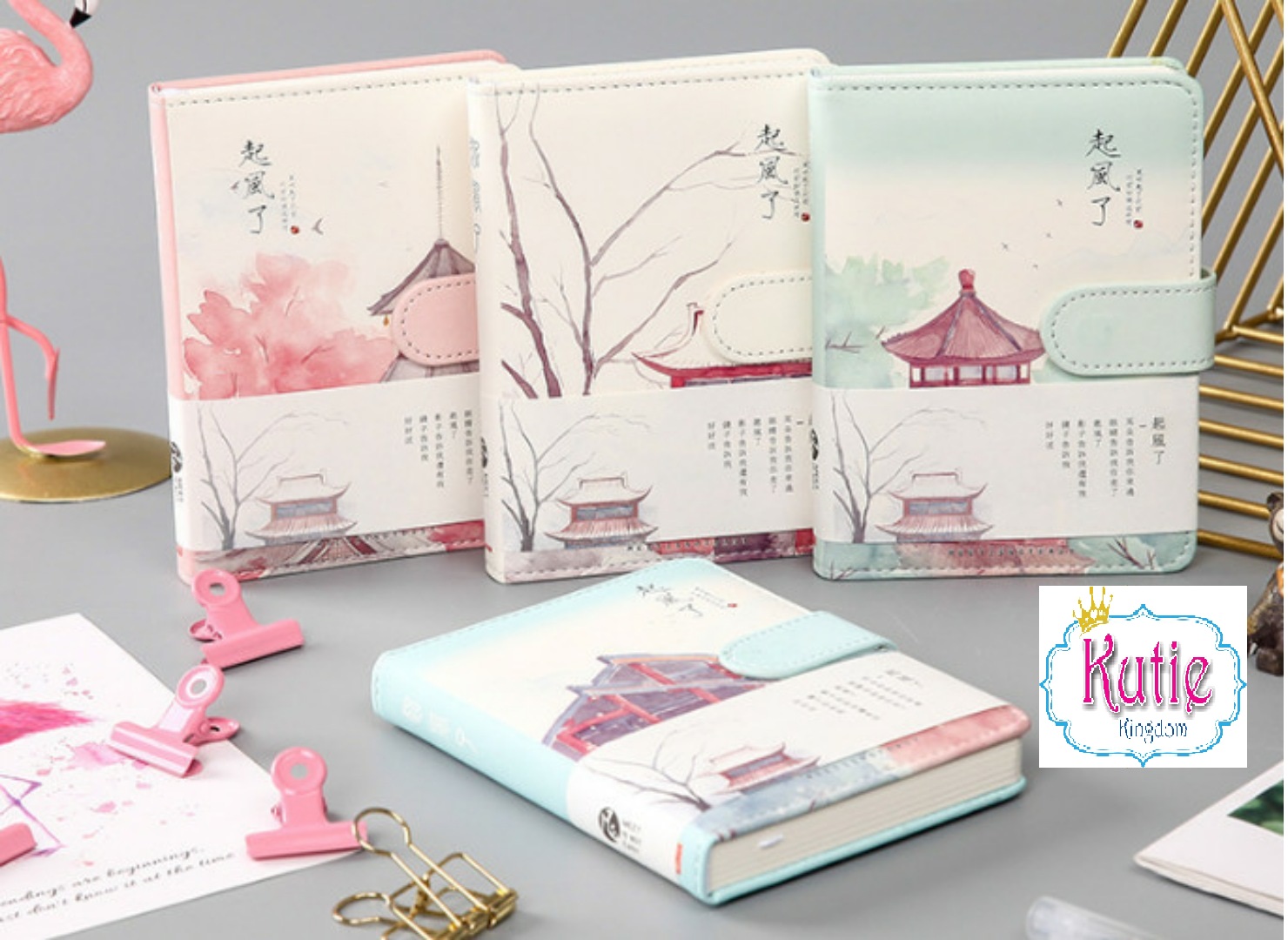 Sổ bìa da PU nhiều hình đẹp cỡ A5 có khuy bấm