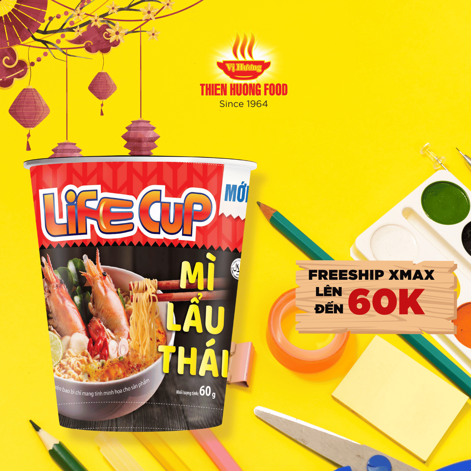 Thùng 24 Ly Mì Lẩu Thái Life Cup 60g/ly