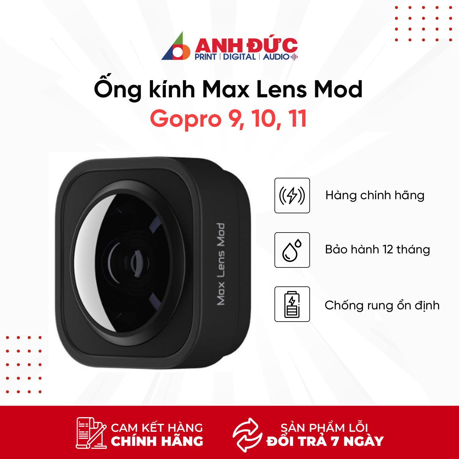 Ống kính Max Lens Mod cho máy quay GoPro Hero 9, Hero 10 - Hàng chính hãng