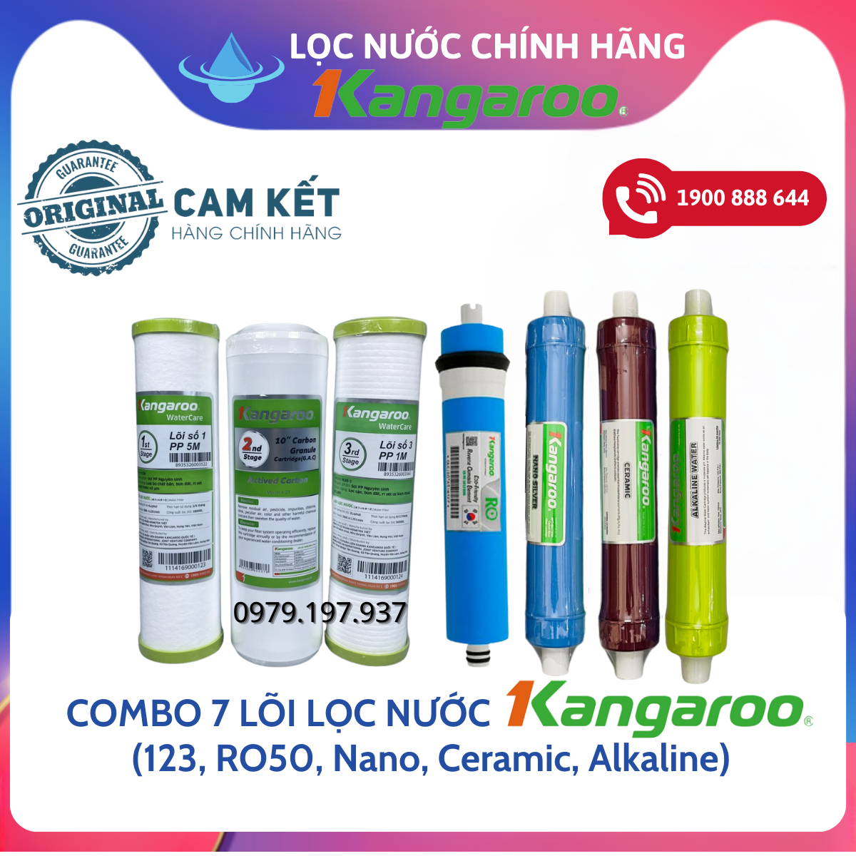 Trọn bộ 7 lõi lọc nước Kangaroo chính hãng dùng cho máy lọc nước Kangaroo KG107...
