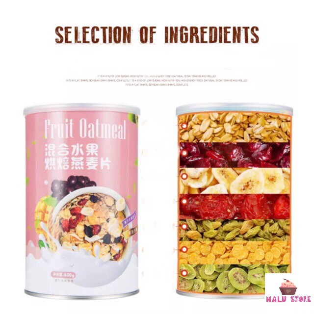 [ĂN KIÊNG] Ngũ cốc ăn kiêng mix hạt, hoa quả OATMEAL hộp Hồng 500g -Miêu Thượng Lan Đình