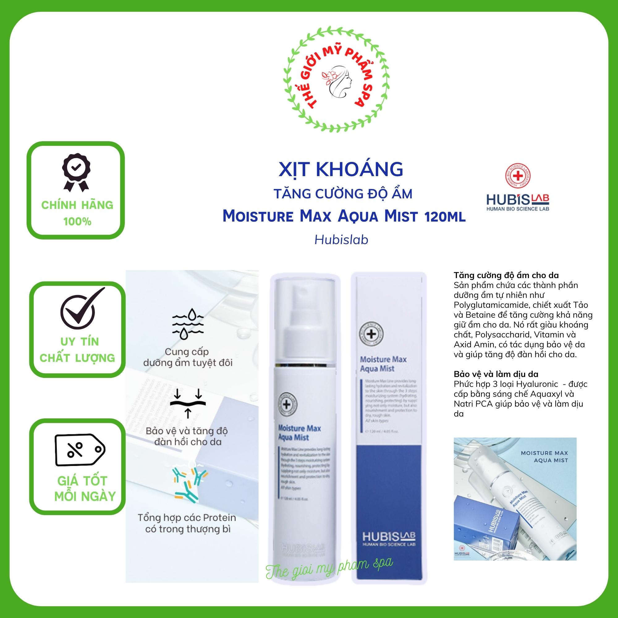 Xịt khoáng Hubislab tăng cường độ ẩm Moisture Max Aqua Mist 120ml Hubislab chính hãng Hàn Quốc | Thegioimyphamspa