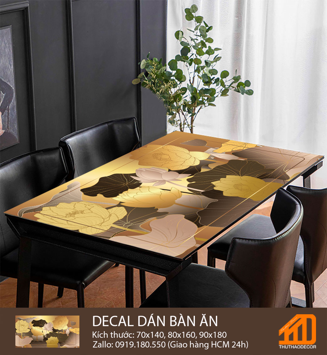 Decal dán bàn ăn sen vàng gold - trang trí nội thất