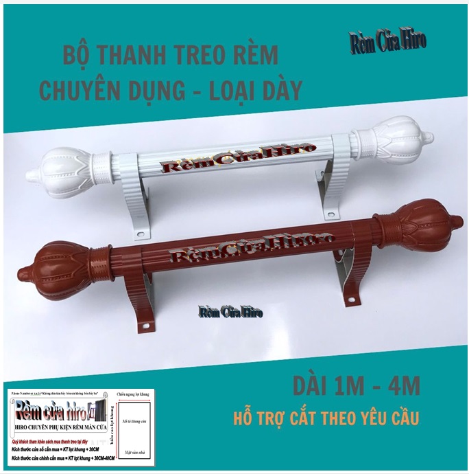 Thanh treo rèm màn cửa nhôm 1.3m đủ phụ kiện