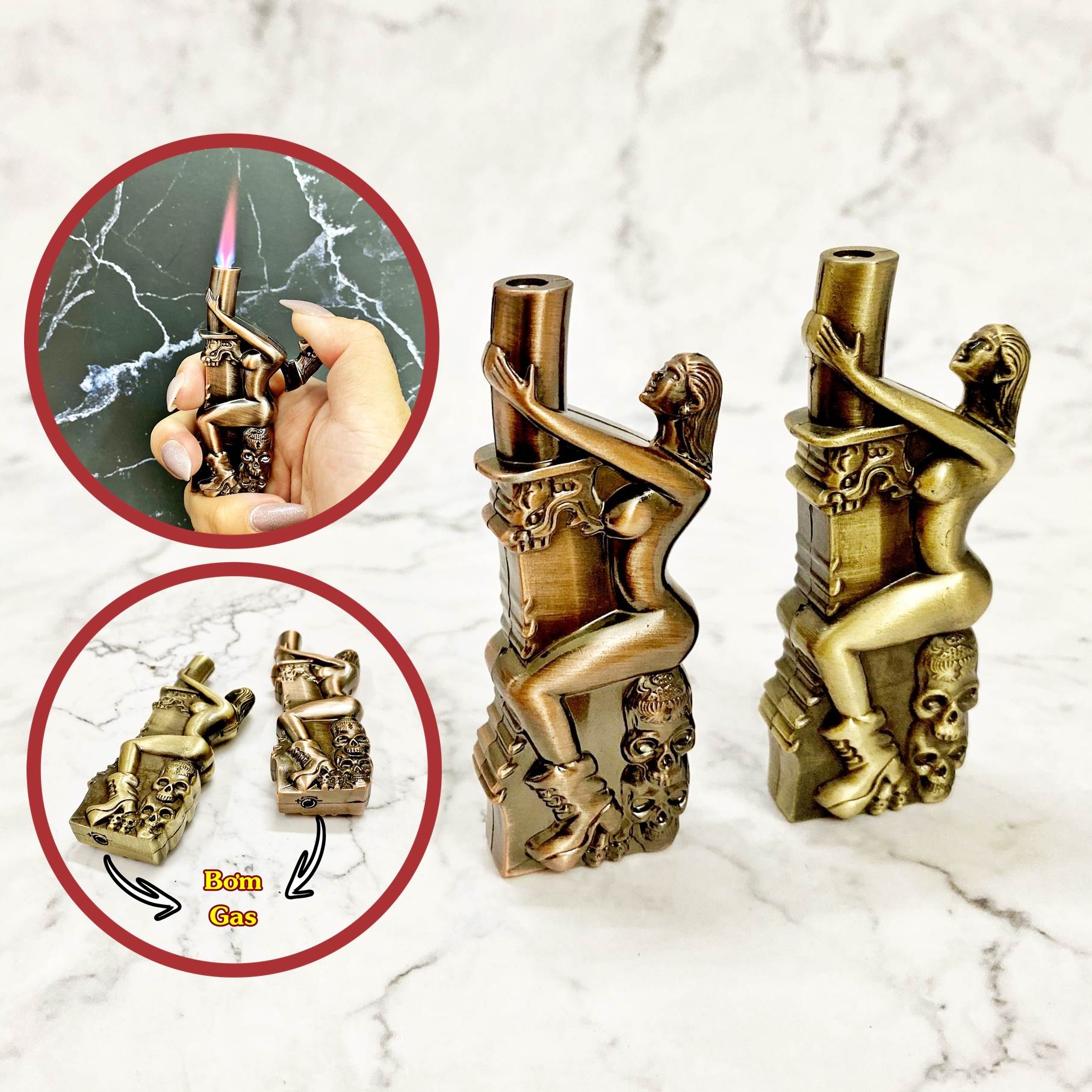 BẬT LỬA KHÈ HÌNH CÔ GÁI ÔM ĐAO (KIM LOẠI) - (XÀI GAS)