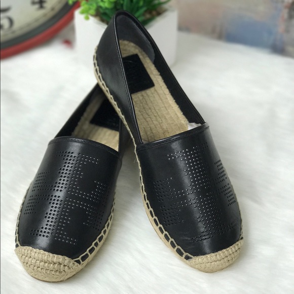 Giày Slip on Tory Burch Perforated Logo Flat Espadrille Nappa Leather