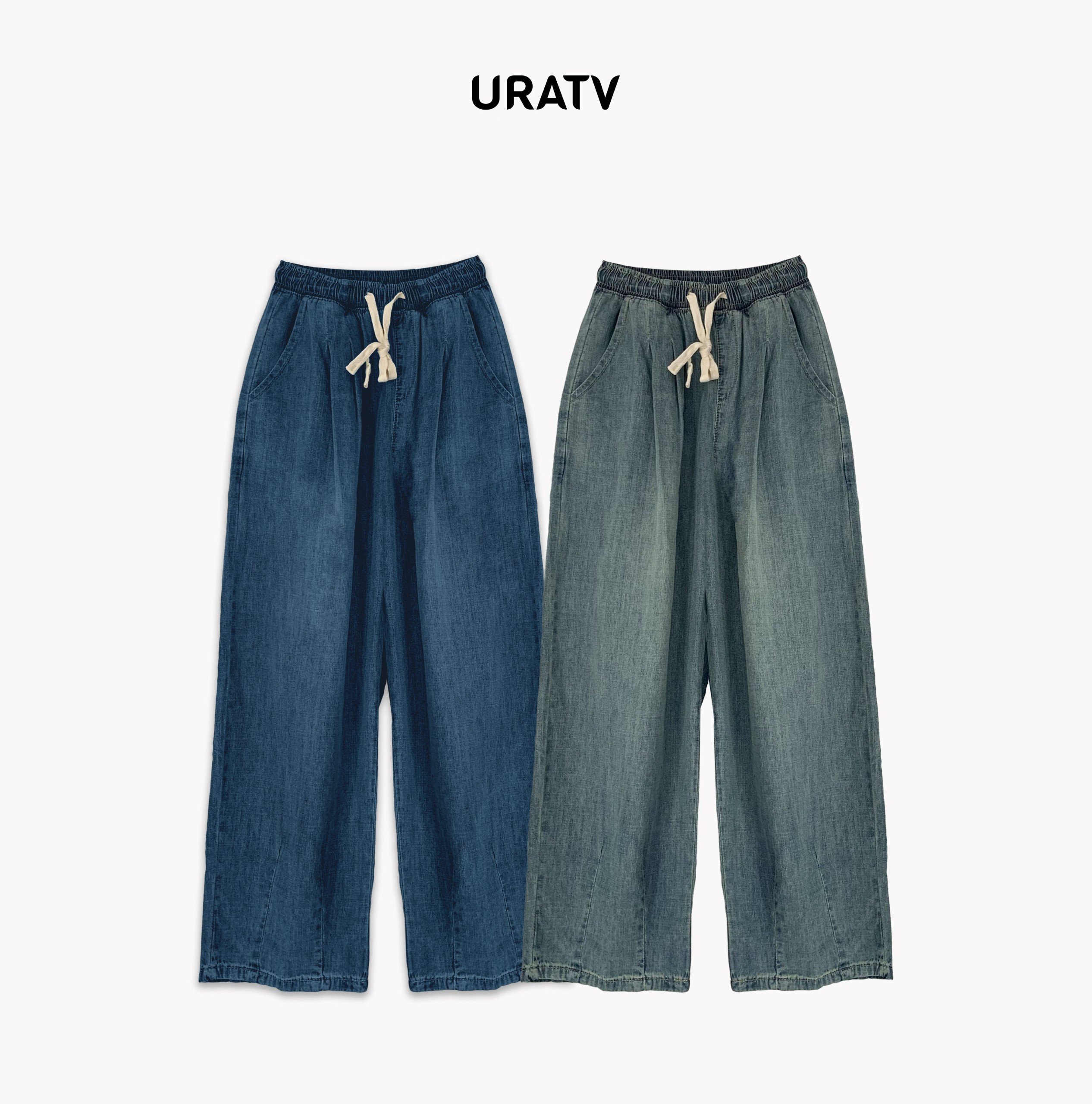 Quần denim form rộng lưng thun dáng ngố