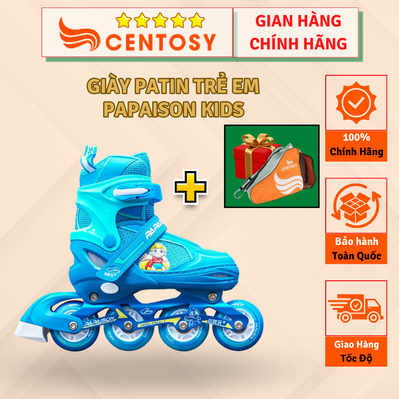 [TẶNG TÚI ĐỰNG GIÀY] CENTOSY - Giày Patin Trẻ Em Papaison Kids Có Form Giày Chắc Chắn, Phanh Chân An Toàn