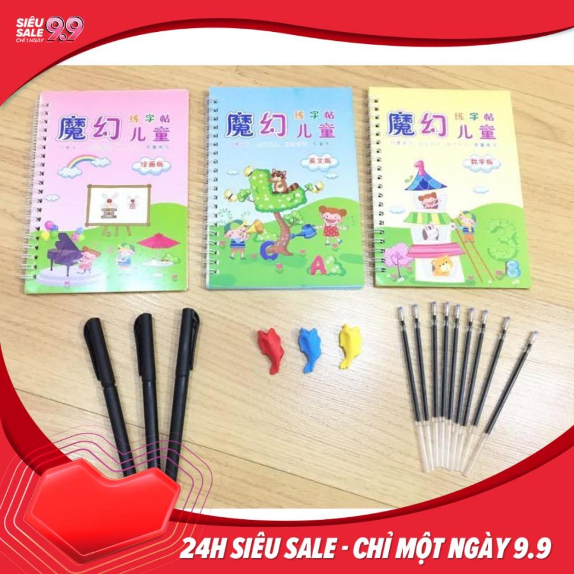 Sét 3 quyển sách tô màu luyện chữ kèm bút cho bé  - Set 3 vở tập tô tập viết tự xóa Thần Kỳ + Tặng kèm Bút tự xoá cho Bé - Món quà ý nghĩa