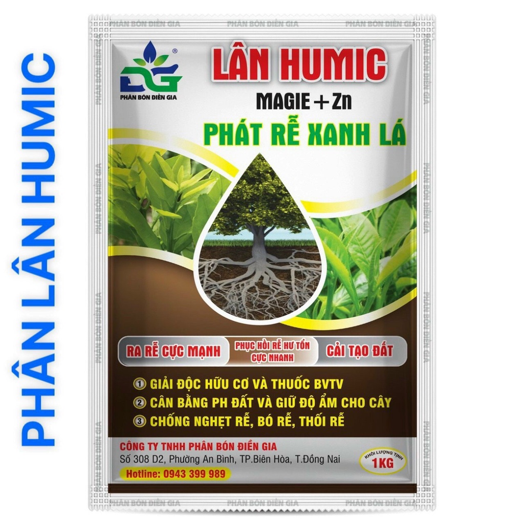 Phân bón điền gia lân humic magie + zn 1kg, phát triển xanh lá